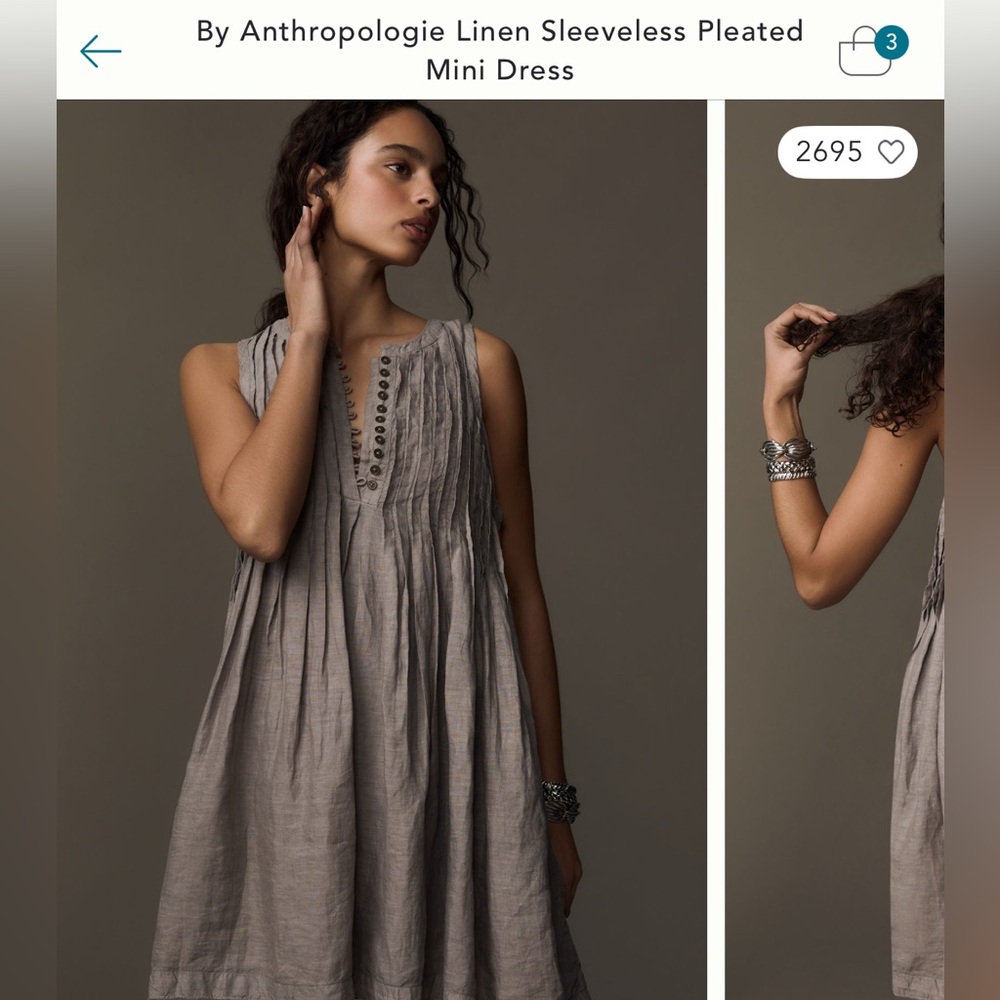 Anthropologie Linen Sleeveless Pleated Mini Dress | Size Small